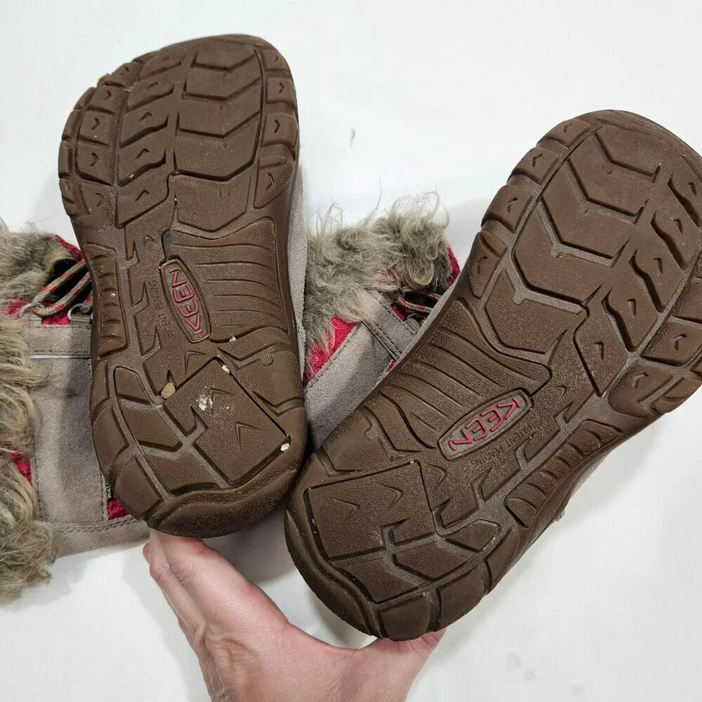 KEEN Kids Insulated Winter Boots Waterproof Slip on Pink‎ Brown